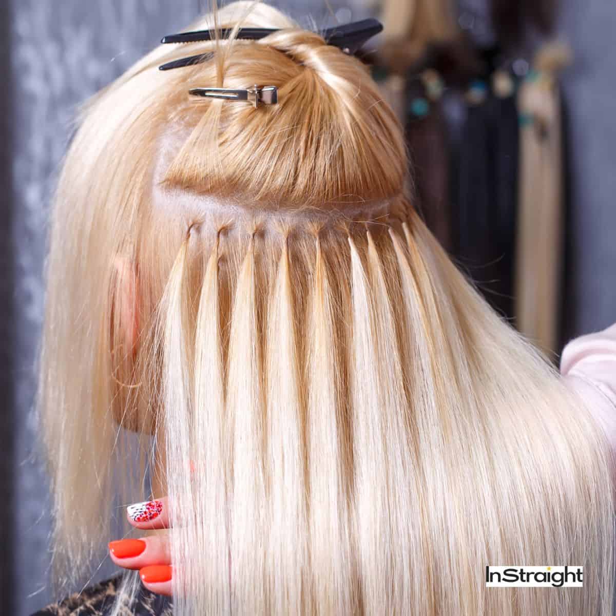 women has worn keratin bonded hair extensions